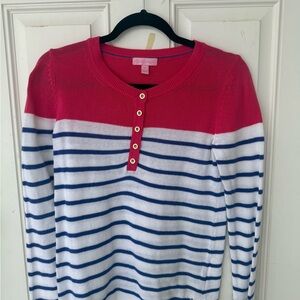 Lilly Pulitzer Pink, White, and Blue Striped Button Down Shirt